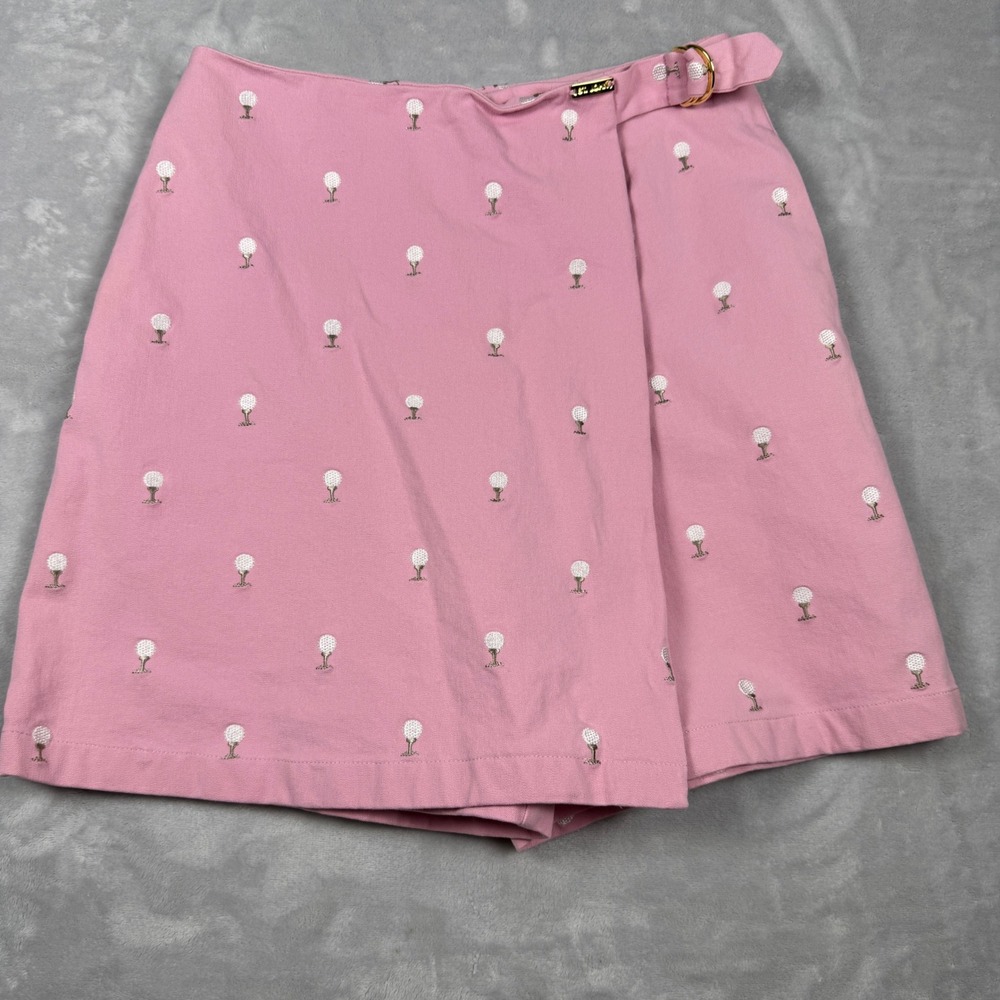 St. John Sport Golf Skort Wrap Mini Skirt Pink Embroidered Women's Size 8